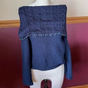 AXES FEMME Off the shoulder navy blue sweater